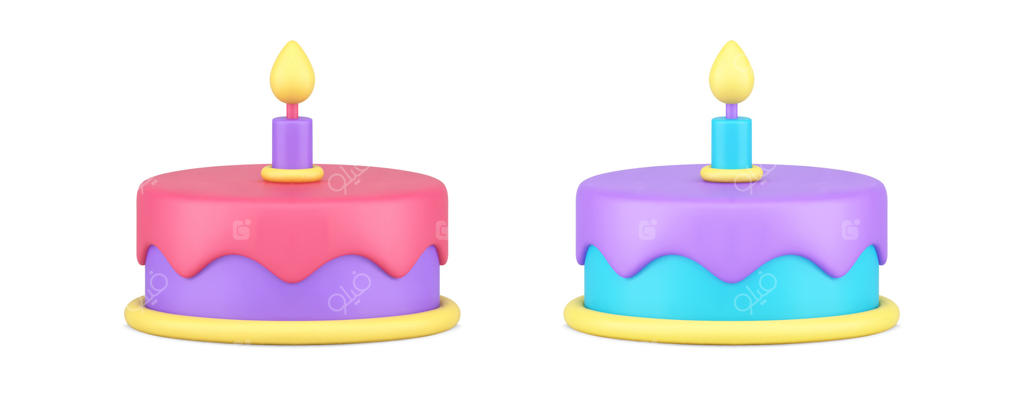 کیک تولد با یک شمع روشن و آیسینگ آب شده - نماد سه بعدی واقعی و خوشمزه