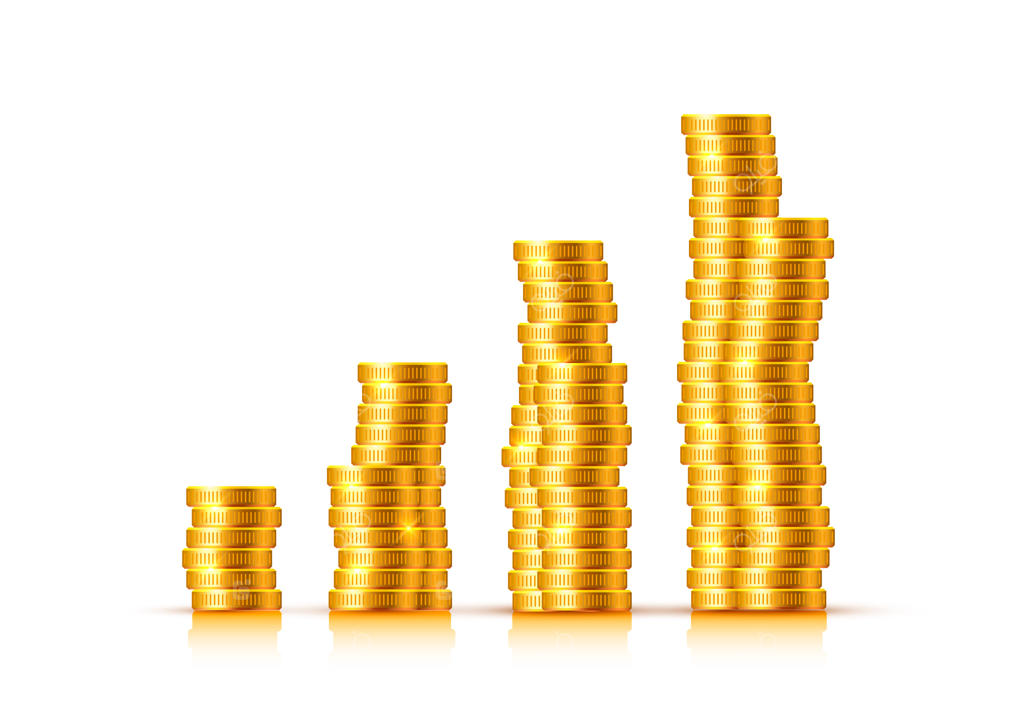 تعداد زیادی سکه روی پس‌زمینه شفاف. تصویر وکتور