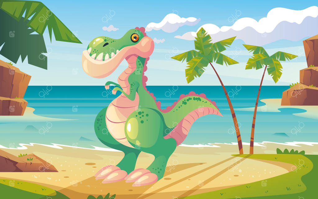 تصویرسازی طراحی گرافیک ساده از مفهوم دنیای دایناسورها در عصر ژوراسیک