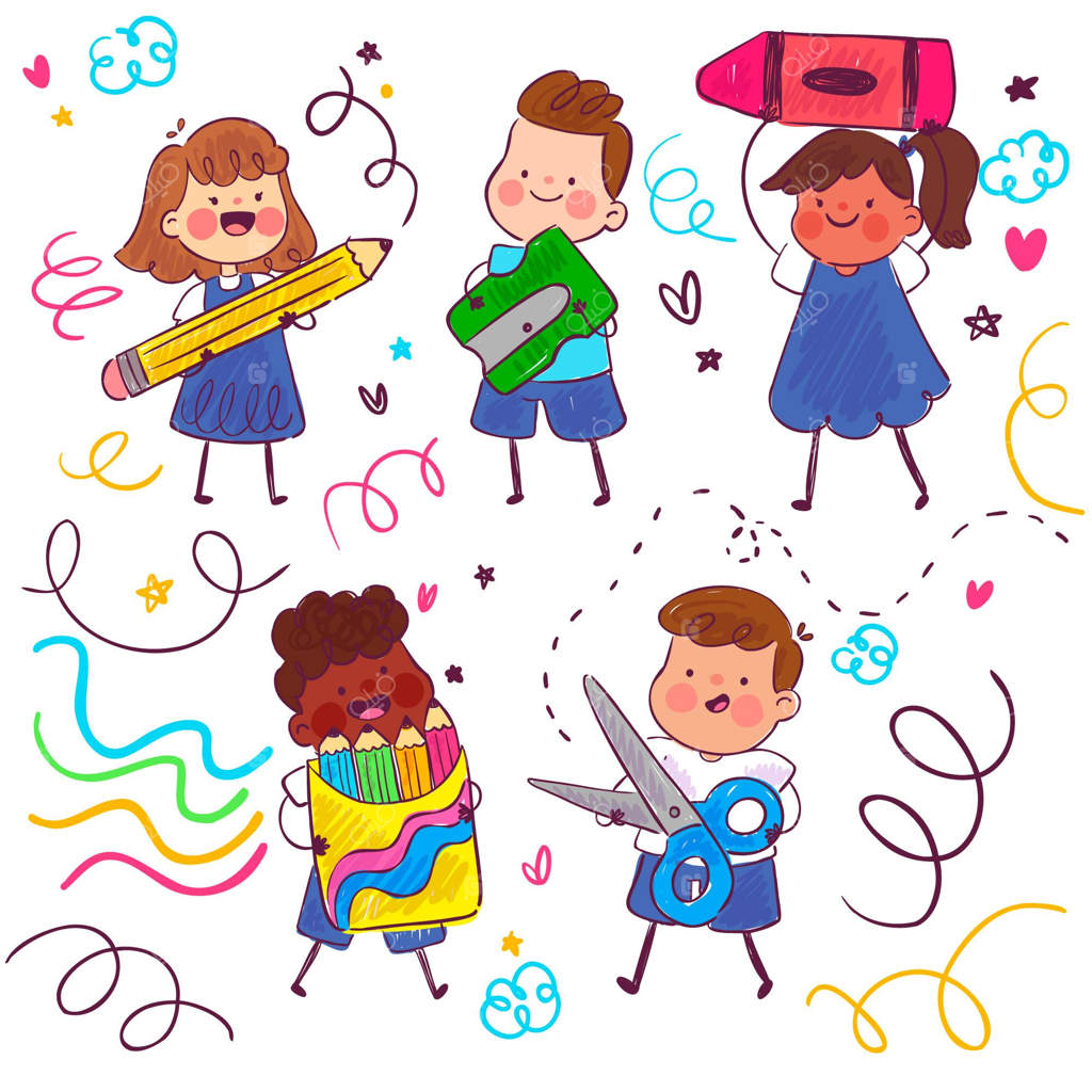 بازی کودکان با لوازم‌التحریر مدرسه