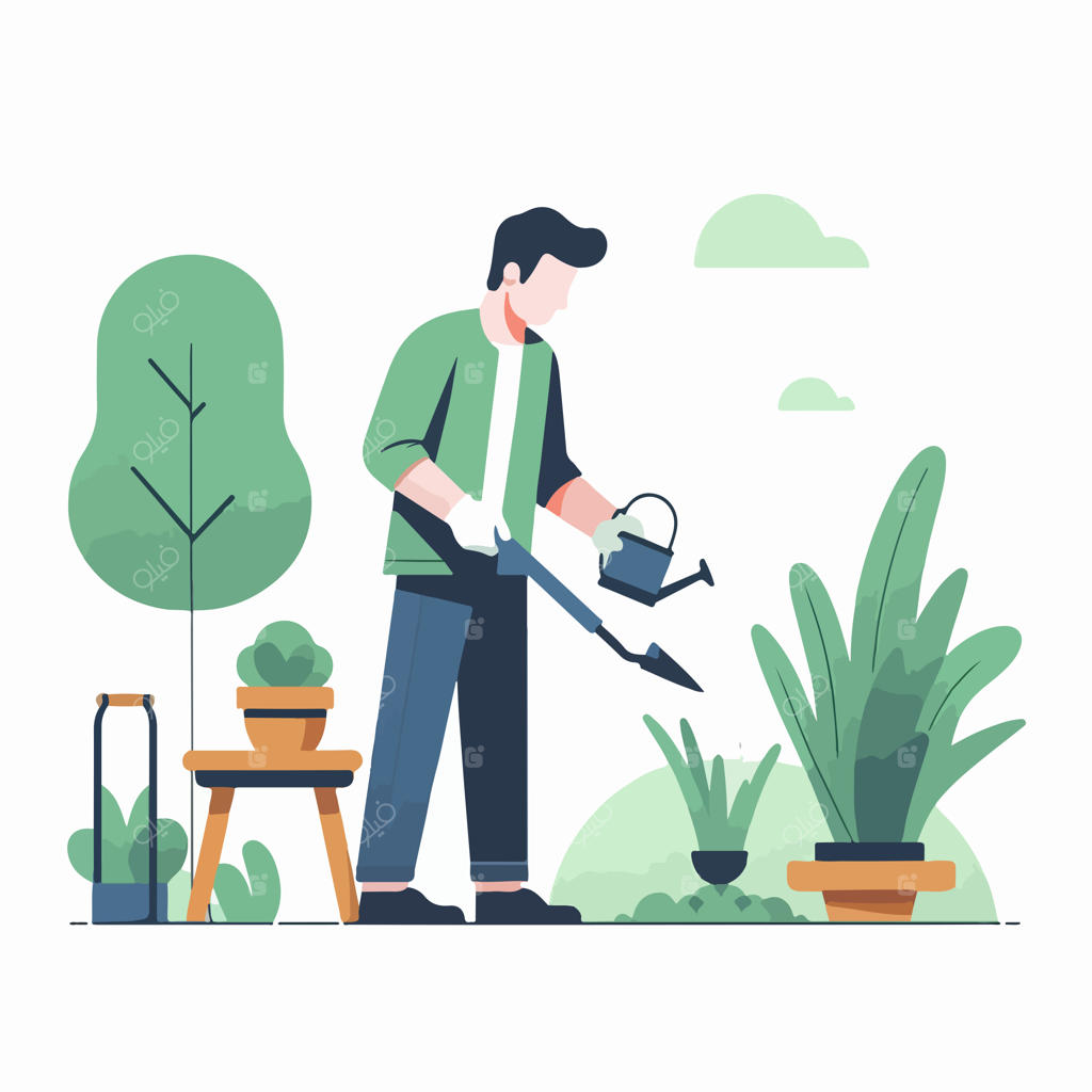 مرد در حال باغبانی به سبک طراحی تخت