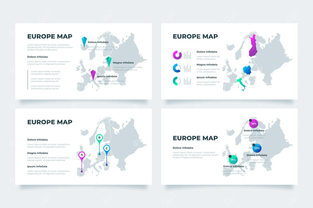 نقشه اینفوگرافیک اروپا با گرادیانت رنگی