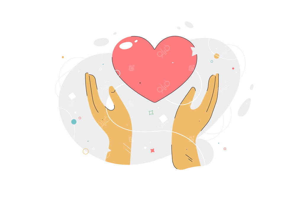 نماد خیریه و فعالیت داوطلبانه؛ دستی که قلب قرمز هدیه می‌دهد