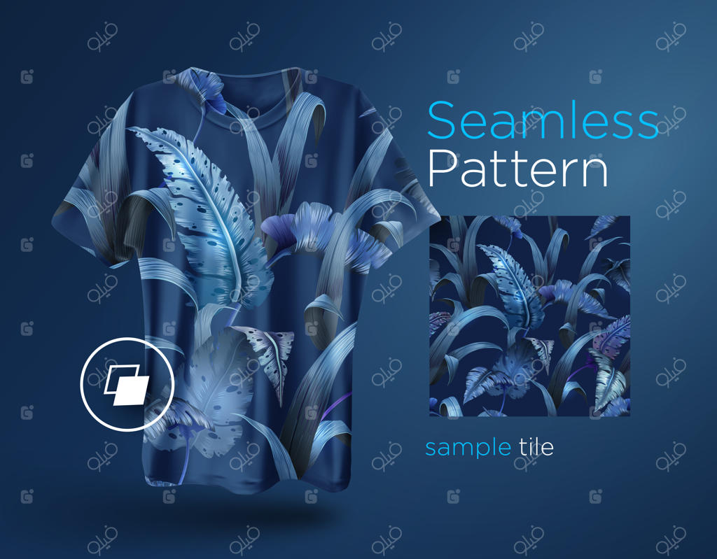 طرح گرمسیری روشن و یکپارچه با گیاهان جنگلی. طراحی پیراهن خاص با برگ‌های نخل.