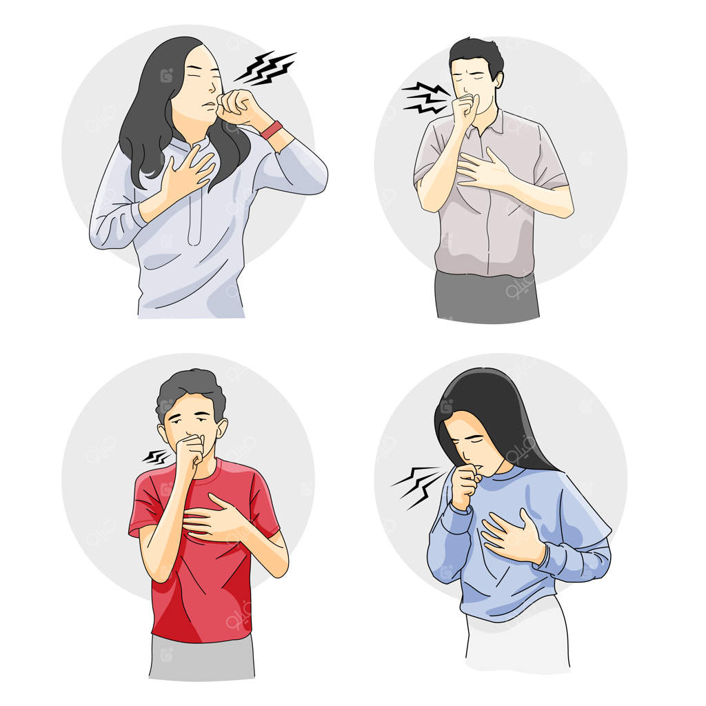 مجموعه‌ای از مردان و زنان بیمار در حال سرفه کردن