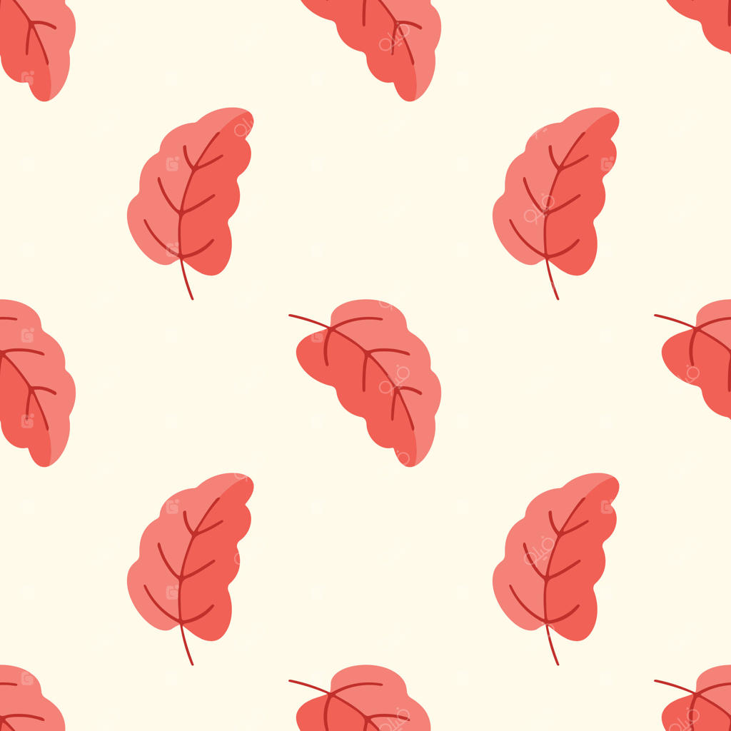 پترن یکپارچه طرح دستی برگ‌های قرمز بلوط بر روی پس‌زمینه‌ای جدا. پس‌زمینه‌ای دست‌کشیده برای جشن برداشت پاییزی، روز شکرگزاری، هالووین، فصل‌ها، پارچه، و اسکرپ‌بوکینگ.