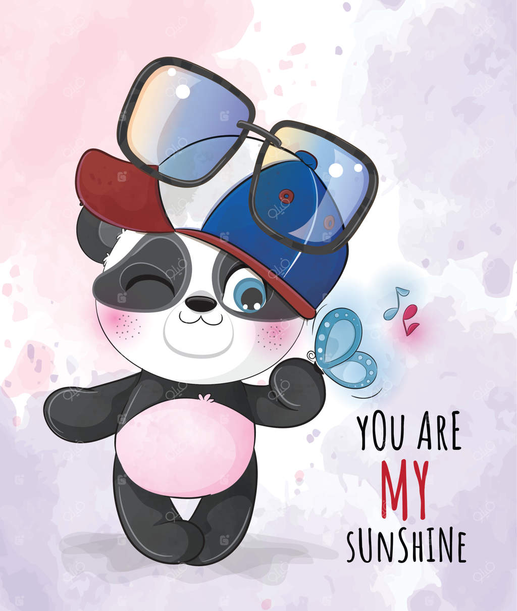 پاندای کوچولوی بامزه با عینک و پروانه - نقاشی آبرنگی پاندا بامزه