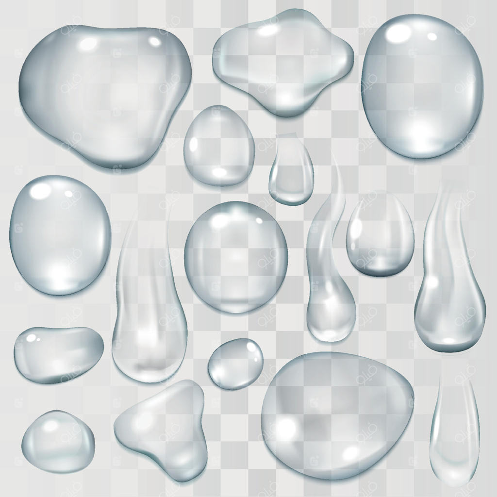 تصویر برداری قطرات و چکیدن‌های واقعی آب بر روی پس‌زمینه شفاف