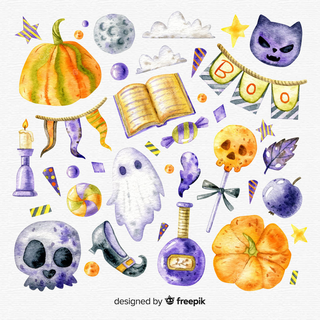 مجموعه زیبای المان های آبرنگی برای هالووین