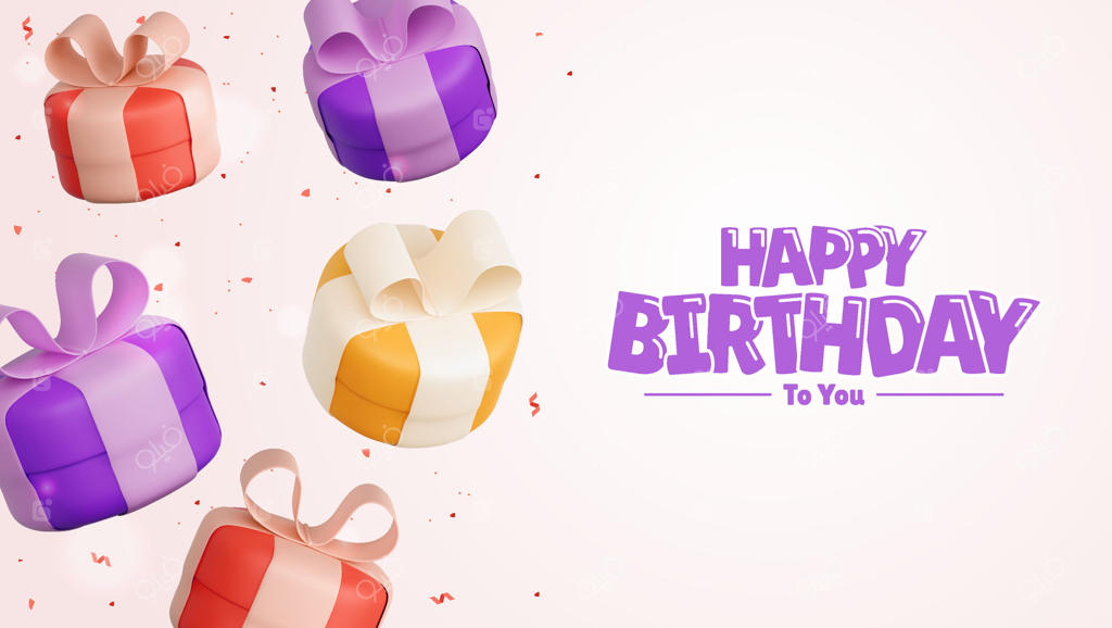 طرح جشن تولد با جعبه‌های هدیه شاد و المان‌های سورپرایز، مناسب برای پس‌زمینه کارت دعوت کودکان با متن تبریک