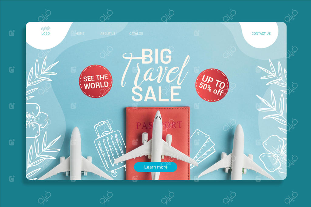 قالب وب‌سایت فروش سفر با عکس هواپیماها
