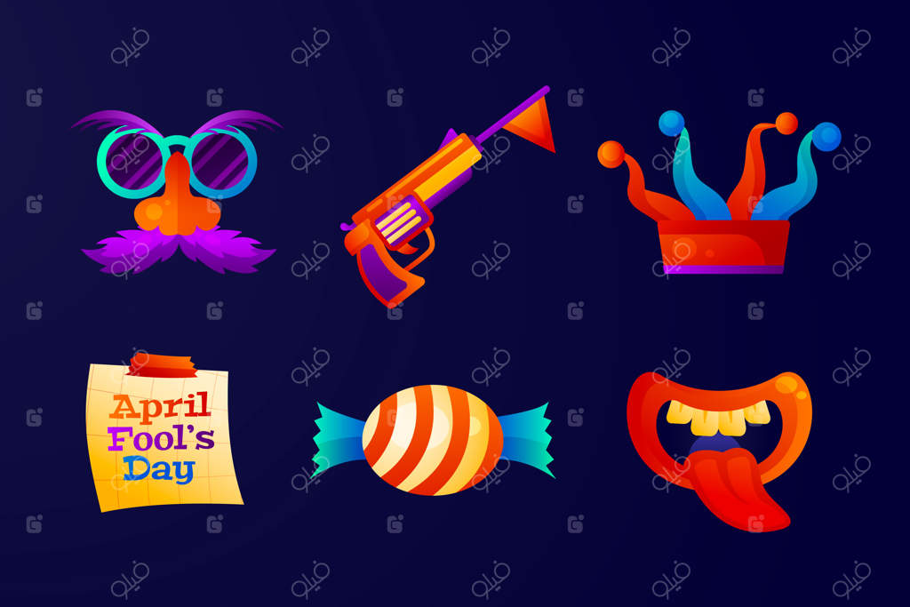 مجموعه عناصر طراحی روز دروغ آوریل با رنگ‌بندی گرادیان