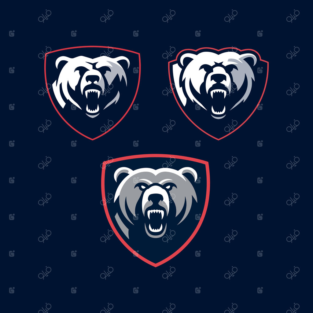 مجموعه‌ سه لوگوی خرس قطبی خشن روی سپر برای تیم‌های ورزشی