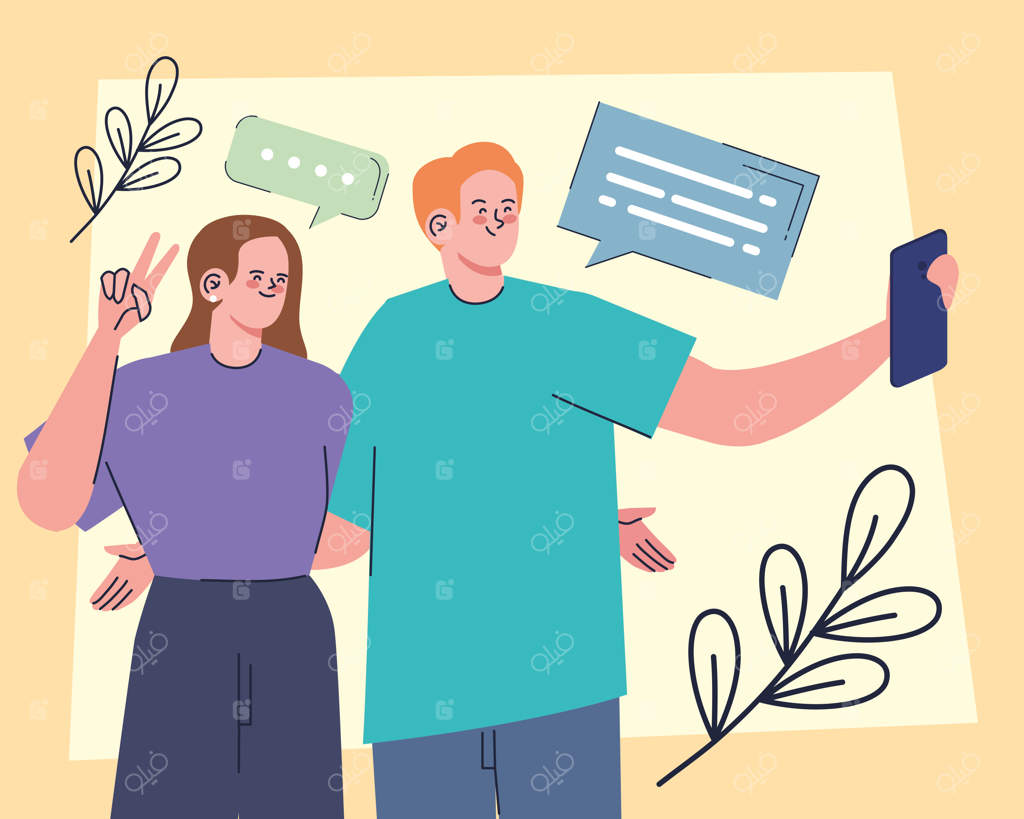 زوج جوان با تلفن هوشمند سلفی می‌گیرند