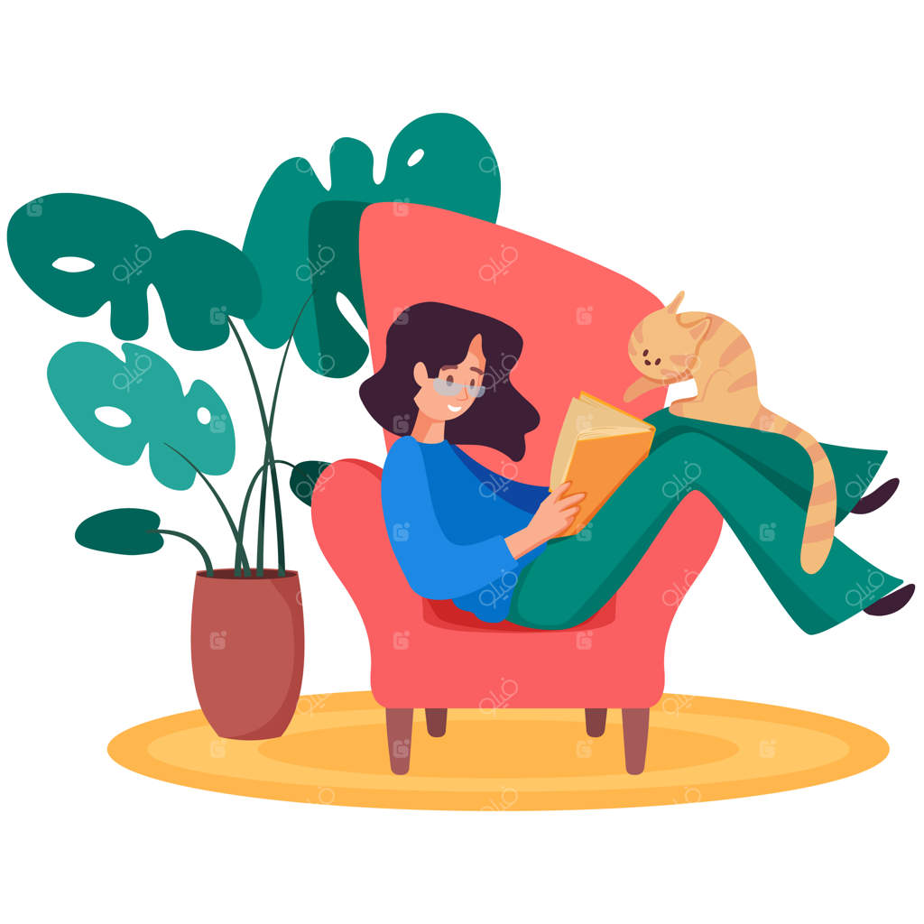 روز جهانی سوادآموزی: مطالعه در خانه - زن جوانی که در صندلی نشسته و کتاب می‌خواند