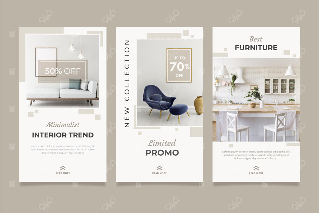 مجموعه استوری‌های اینستاگرام فروش مبلمان همراه با تصویر