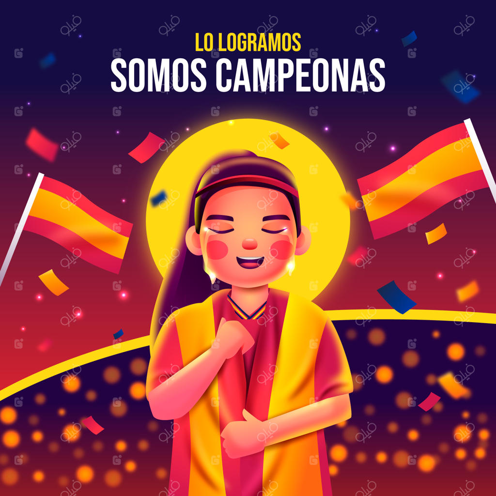 تصویر گرادیان برای جام جهانی فوتبال زنان با حضور یک زن و پرچم اسپانیا