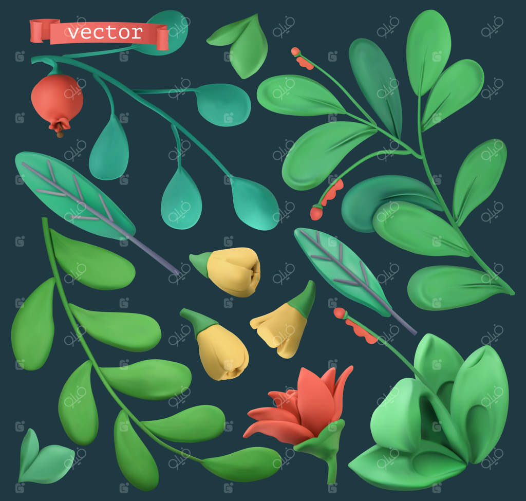 گیاهان و گل‌ها: اشیای ساخته شده از خمیر بازی