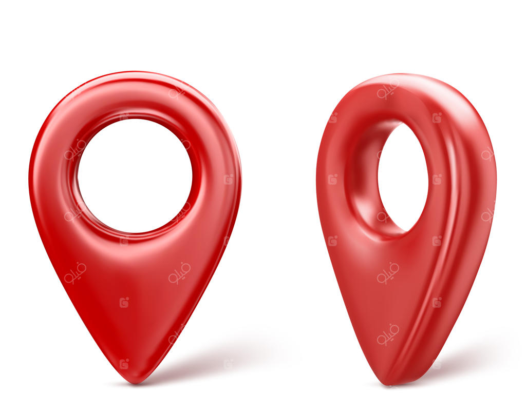 آیکون نشان‌گر نقشه سه‌بعدی قرمز واقع‌گرایانه. بر روی زمینه سفید. تصویر وکتور.