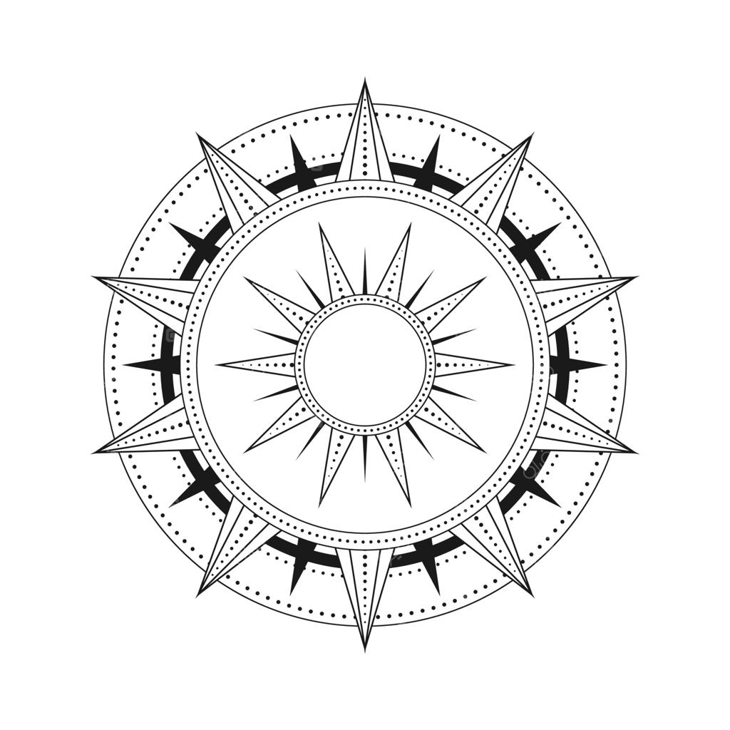 تصویر وکتور انتزاعی خورشید آسمانی: نماد عرفانی در سبک بوهمی. اشعه‌های خورشید درخشان، طلسم جادویی، طراحی قبیله‌ای باستانی، بوهو، طرح تاتو، چاپ هنری، تاروت