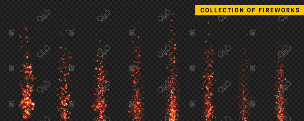 نورهای آتش‌بازی. انفجارهای آتش‌بازی. مجموعه‌ای از جلوه‌های نوری با طراحی واقعی. تصویر وکتور.