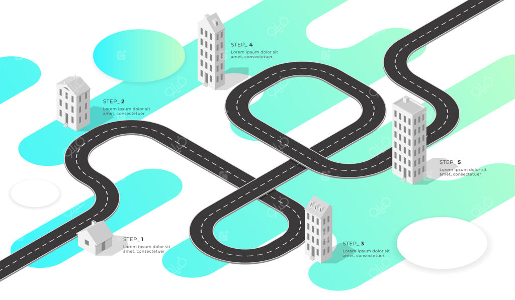 جاده و خانه‌ها و ساختمان‌های ایزومتریک