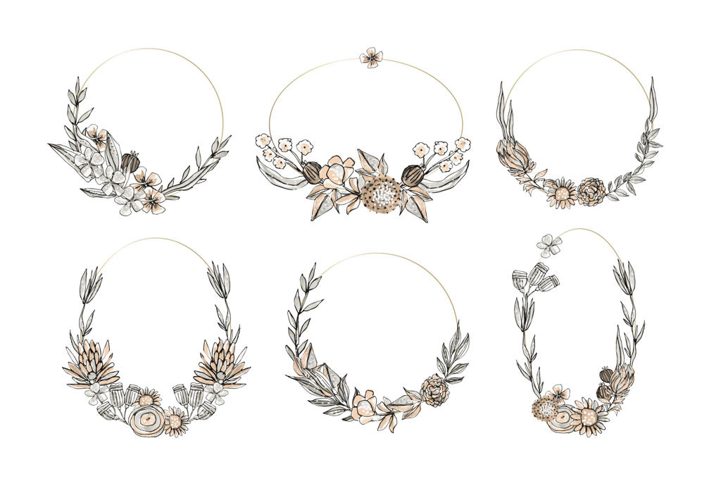 مجموعه قاب‌های گل‌دار دست‌کشیده