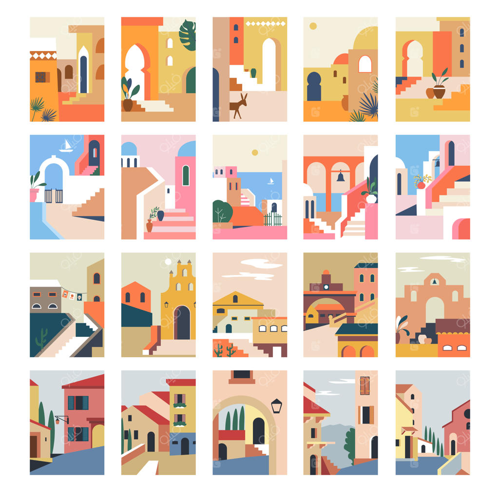 تصاویر شهری خیابان‌های مدرن با معماری برداری