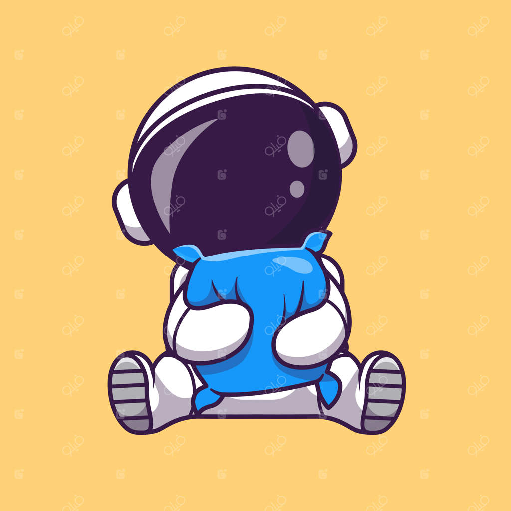 تصویر کارتونی بامزه فضانورد خوابیده با بالش