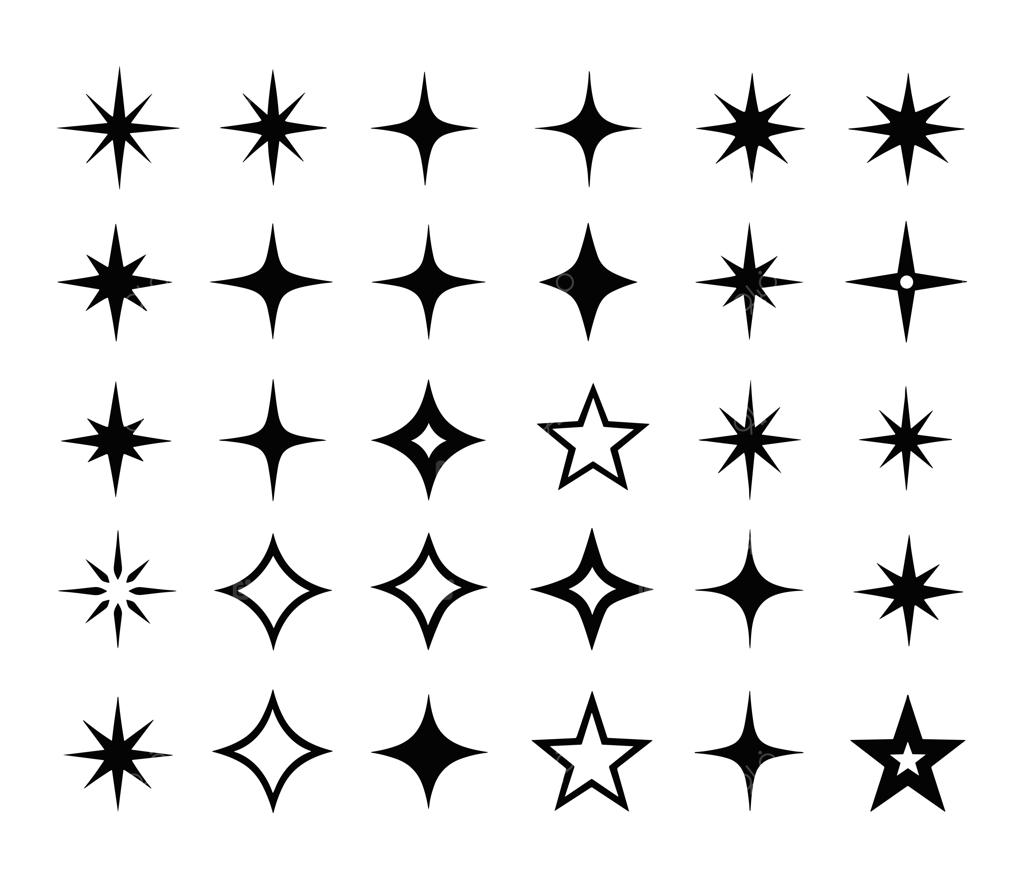 مجموعه وکتور آیکون و نمادهای درخشش و ستاره‌های مشکی