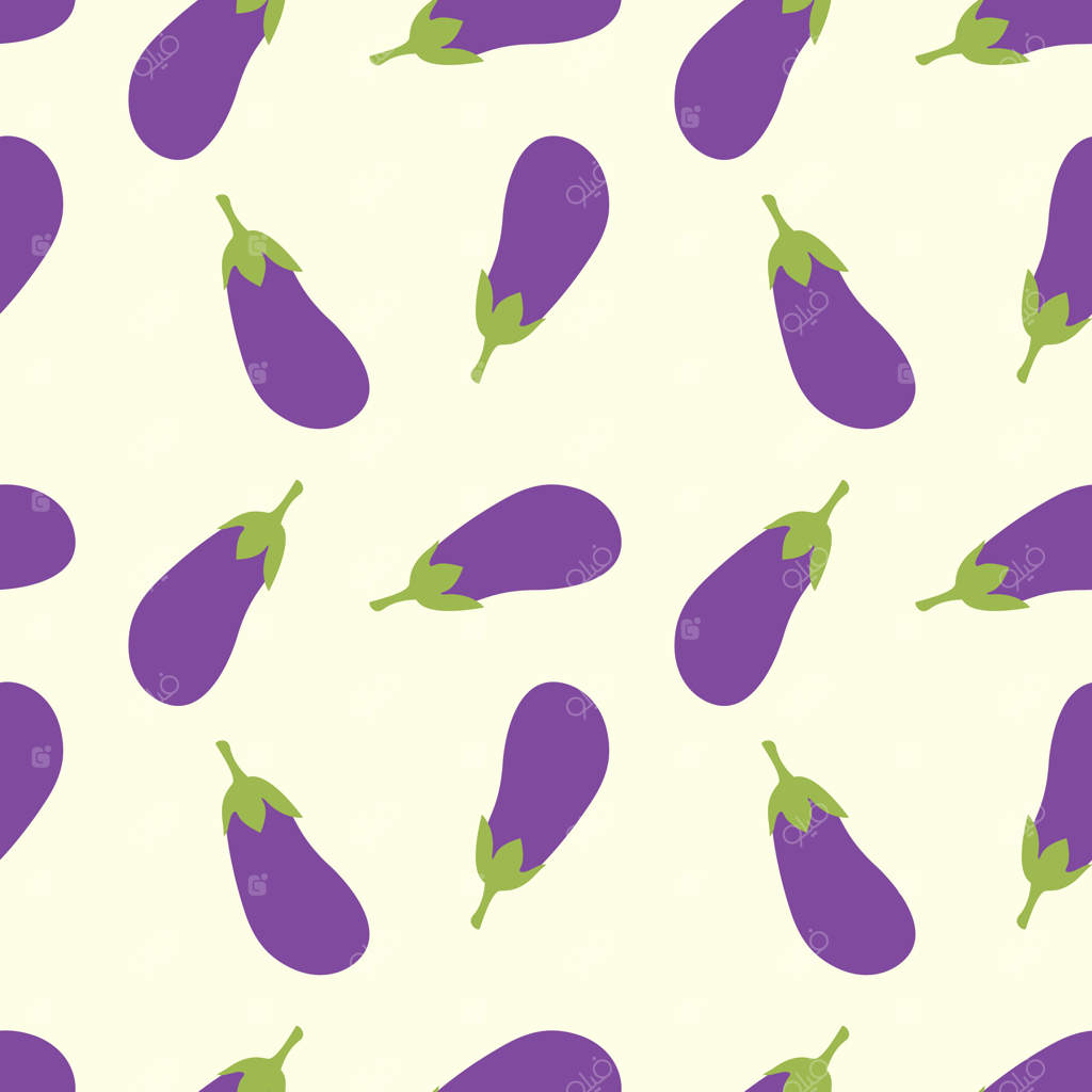 حال و هوای بادمجان، پترن میوه‌های بنفش‌رنگ روی پس‌زمینه‌ای نرم. باغ تابستانی، غذای سالم، میوه‌های خوشمزه.