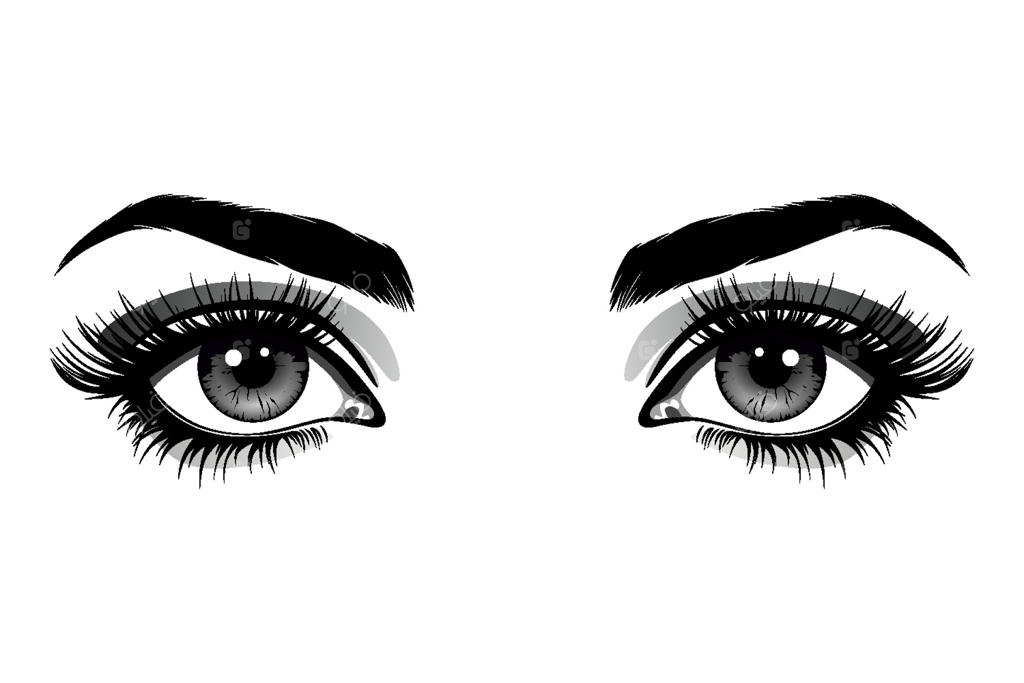 چشمان زیبای زنانه با مژه‌ها و ابروهای پرپشت و بلند. آرایش چشم خیره‌کننده. آیکون