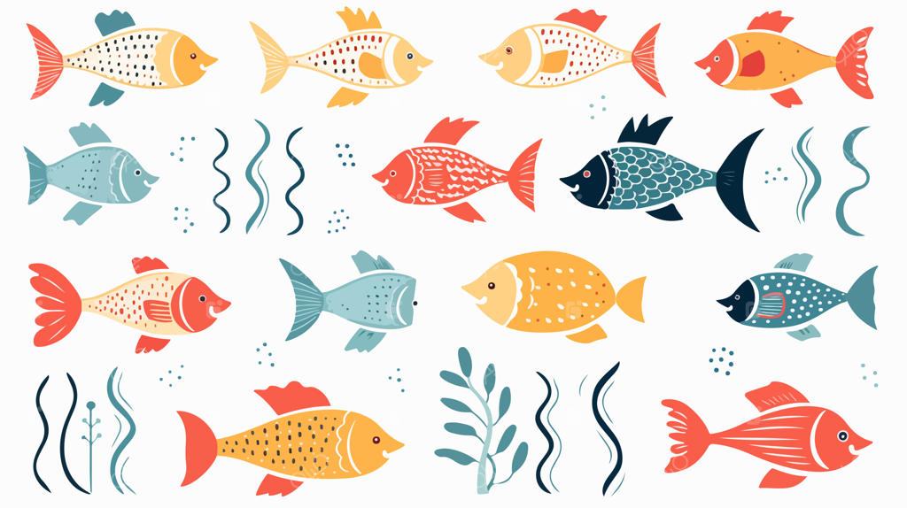 تصویرسازی وکتور طرح ماهی و حیات دریایی رنگارنگ