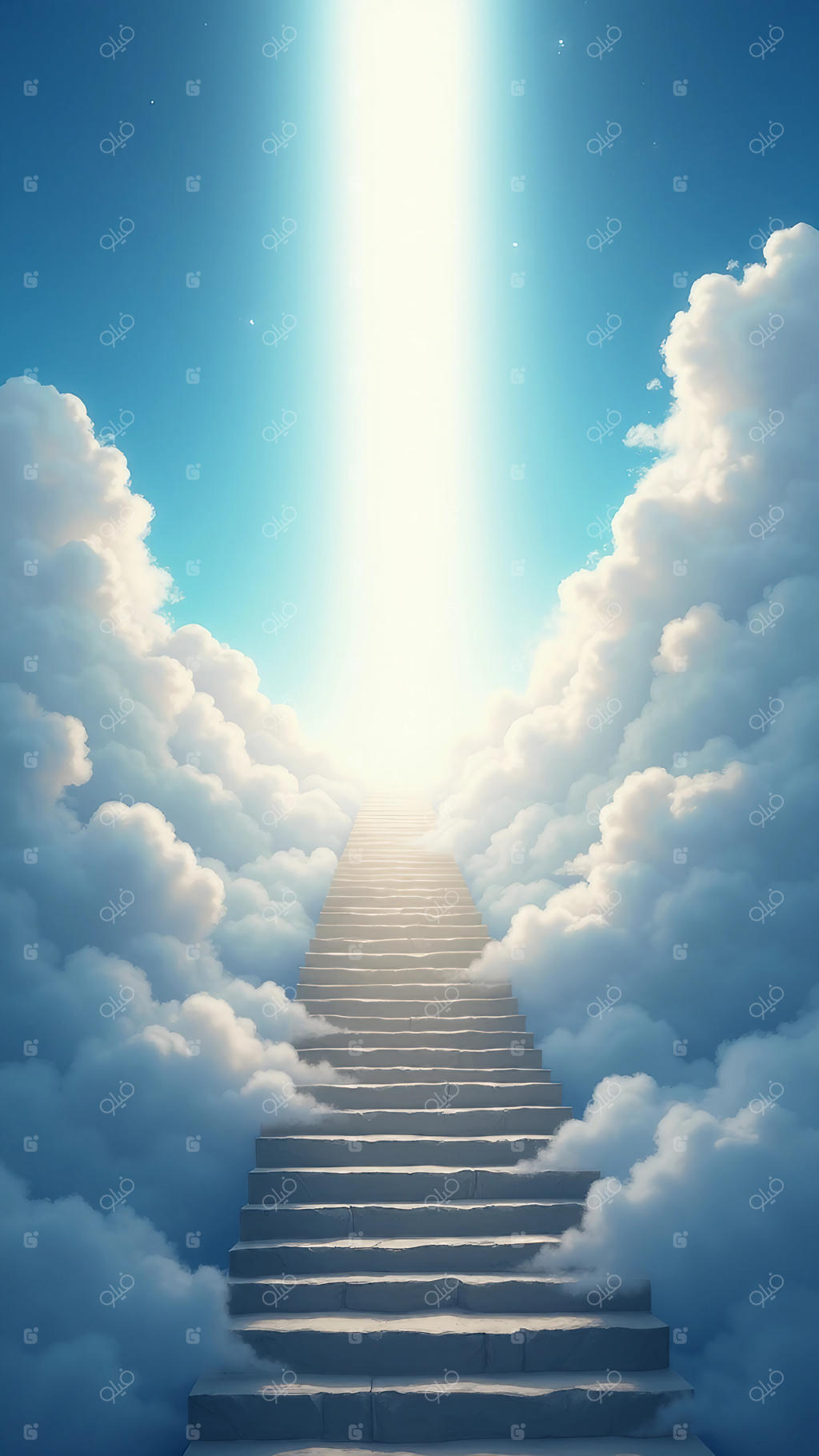 پلکانی به سوی بهشت در میان ابرها و نور درخشان خورشید