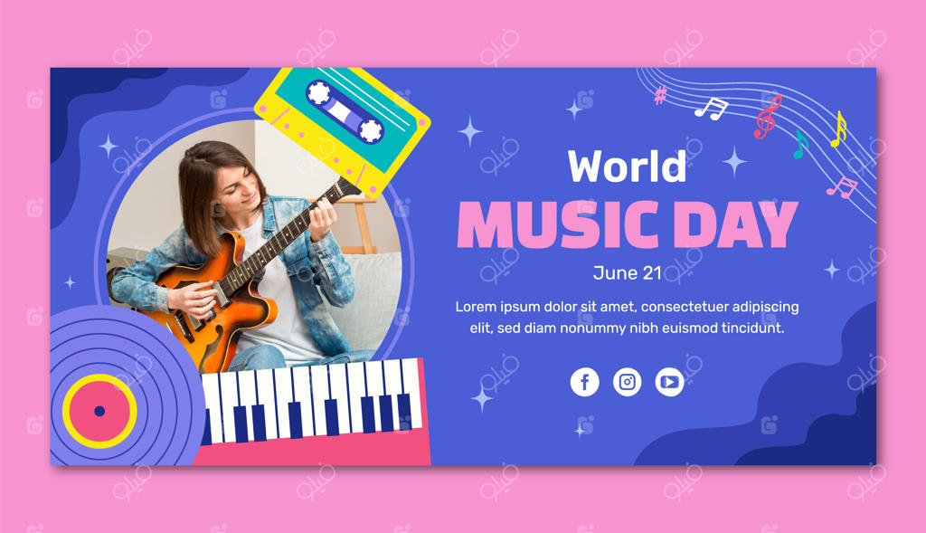 الگوی بنر افقی برای جشن روز جهانی موسیقی