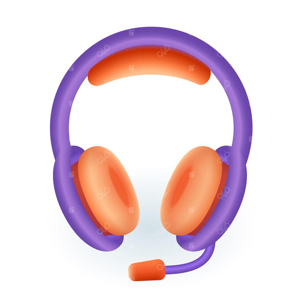 هدفون برای بازی یا گوش دادن به موسیقی: تصویر سه‌بعدی. طراحی کارتونی یک هدست بنفش با میکروفون به سبک سه‌بعدی روی پس‌زمینه سفید. مفاهیم فناوری، سرگرمی، اوقات فراغت، موسیقی و بازی.