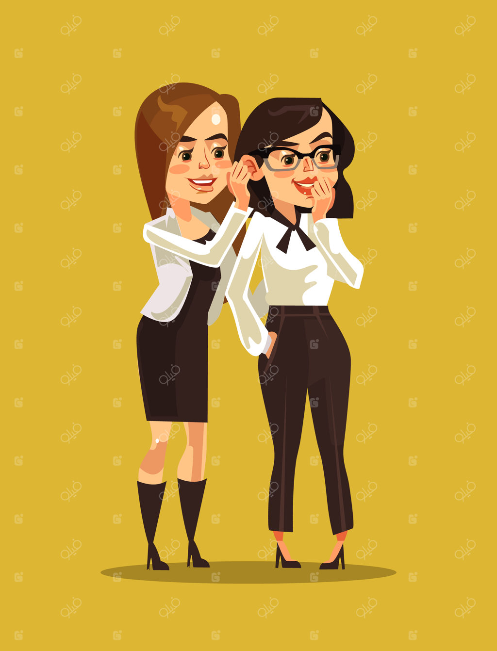 دو کاراکتر کارمند زن در حال غیبت کردن