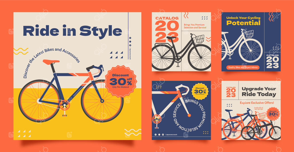 پست‌های اینستاگرام فروشگاه دوچرخه با طراحی فلت