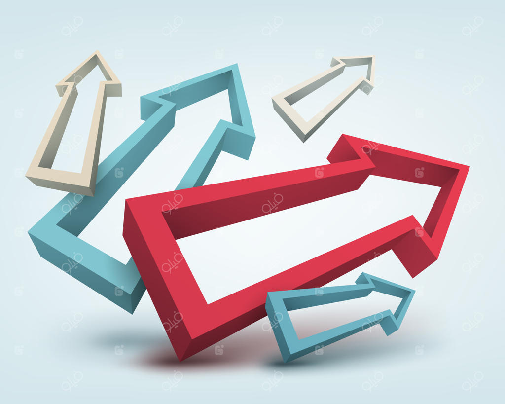 تصویر انتزاعی وکتور با پیکان‌های سه‌بعدی و فضای متن برای طراحی پس‌زمینه بنر، فلایر، کاور، پوستر و بروشور، مفهوم طراحی لوگو موفقیت