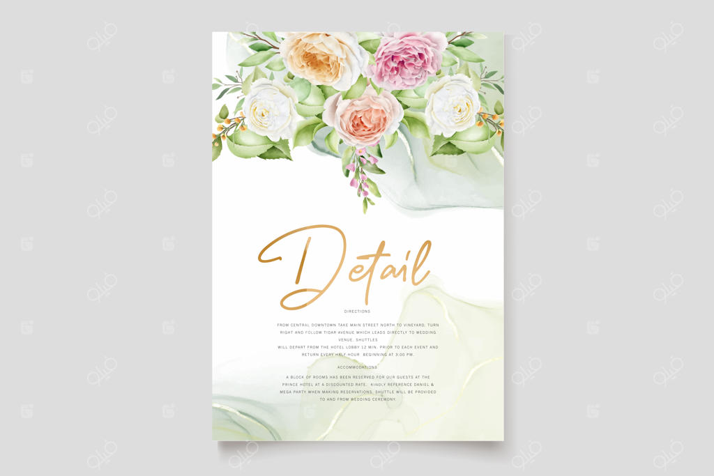 ست کارت دعوت عروسی با طرح دست‌کشیده گل‌های رز زیبا