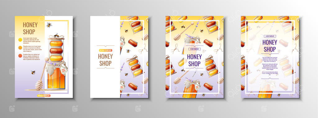 طراحی پوستر محصولات عسل: فروشگاه عسل، طرح شانه‌ی عسل در ابعاد A4