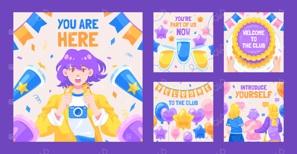 پست‌های اینستاگرام مهمانی خوش‌آمدگویی با طراحی دستی