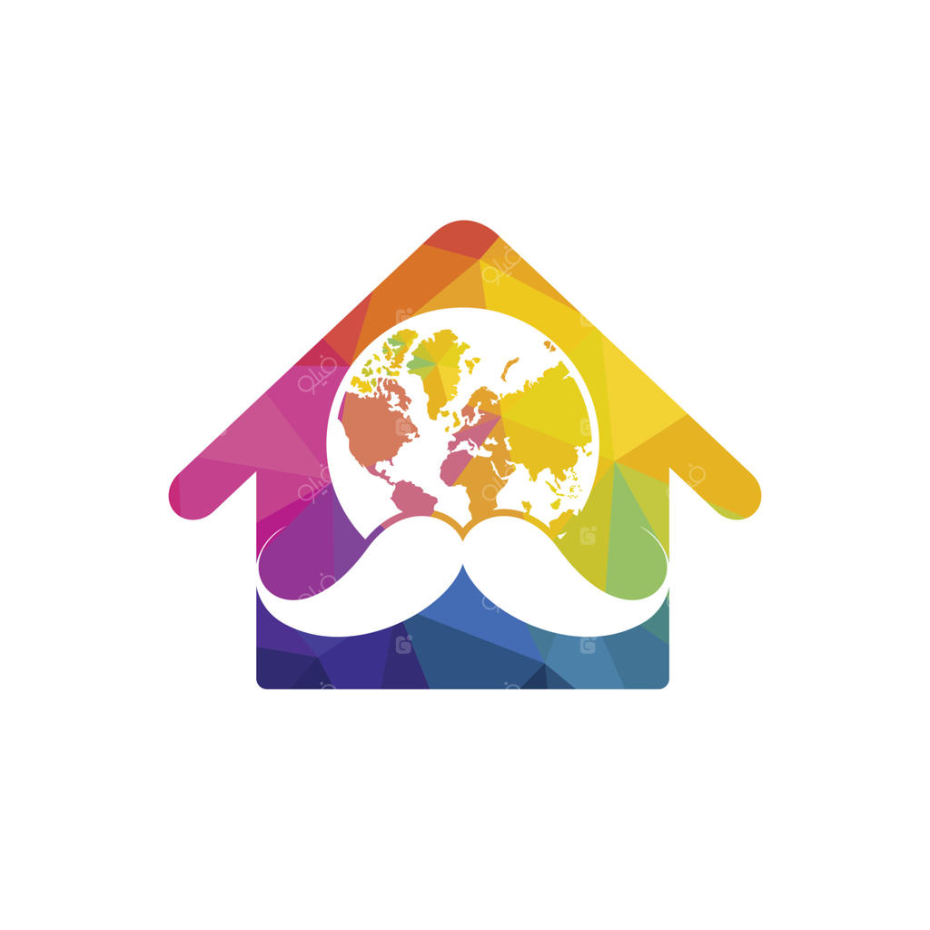 طرح لوگوی وکتور آرایشگر جهانی. طراحی لوگو با نماد سبیل و کره زمین.