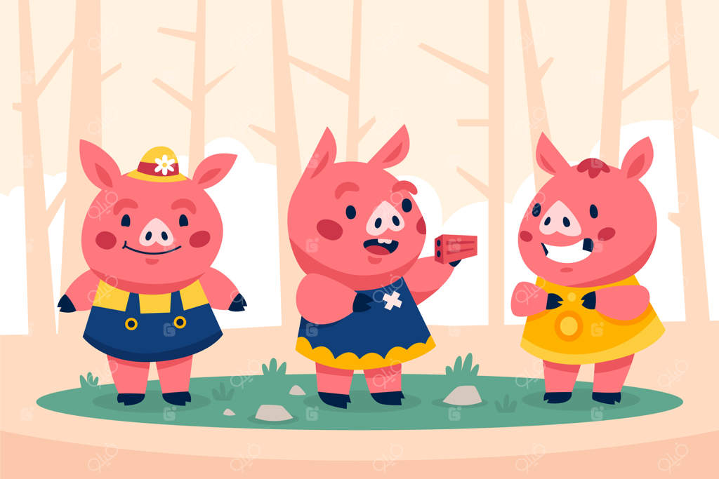 تصویرسازی دست‌کشیده سه خوک کوچولو