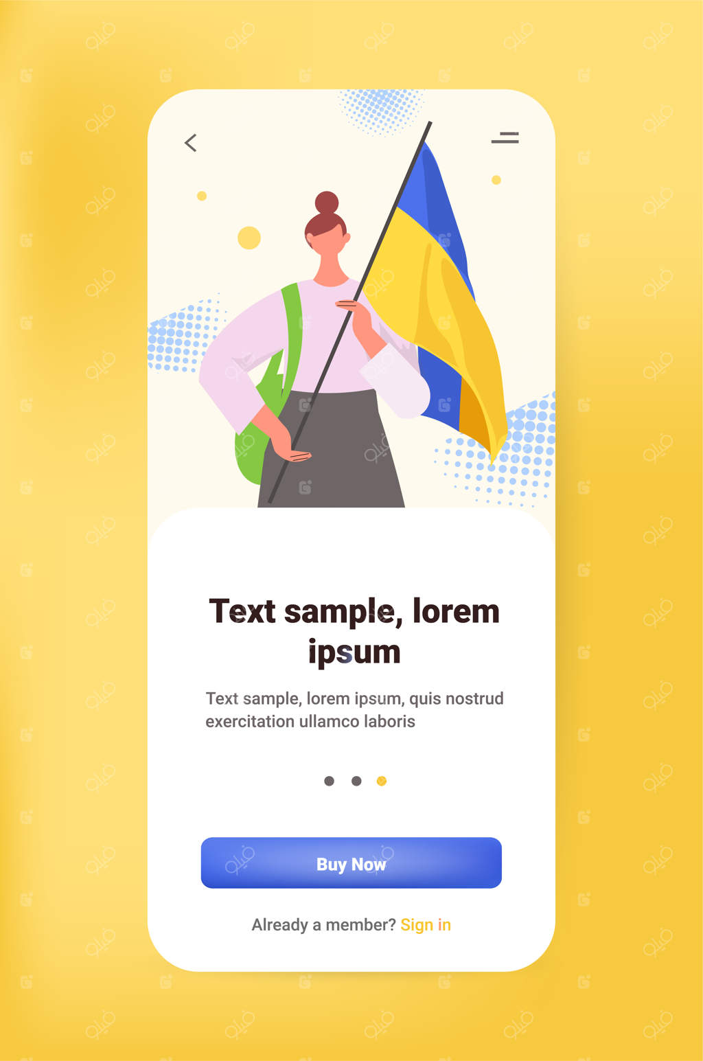 زن معترض با پرچم اوکراین دعا می‌کند برای صلح اوکراین - نجات اوکراین از روسیه - توقف جنگ - تصویر پرتره وکتور