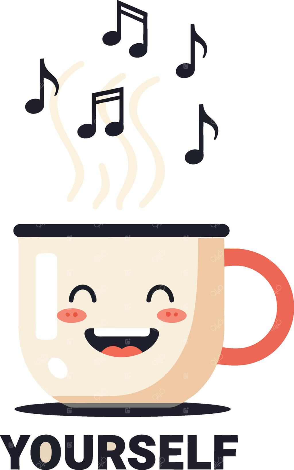 طرح پیراهن: فنجان قهوه خندان با نت‌های موسیقی و نوشته سفارشی شما