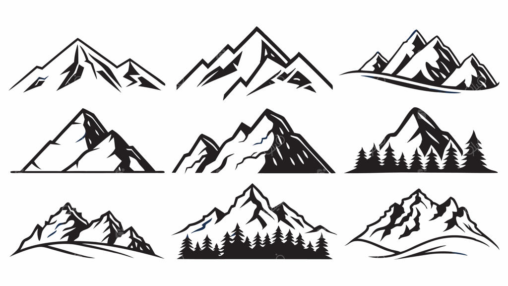 منظره کوهستانی سیاه و سفید با طرح مشبک
