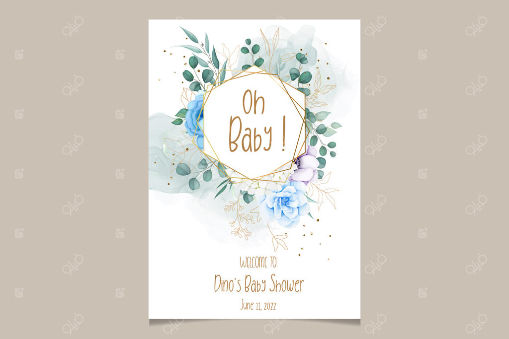 کارت دعوت جشن سیسمونی کودک با طراحی گل‌های زیبا