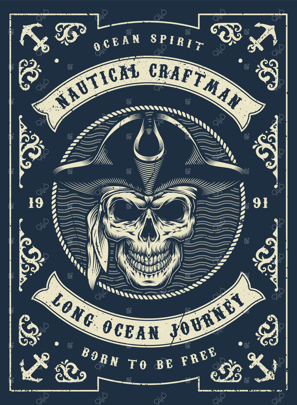 پوستر قدیمی دریایی به سبک تک‌رنگ