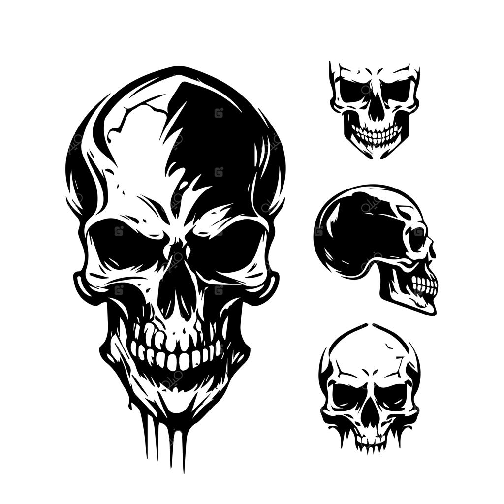 مجموعه وکتور جمجمه با طرح‌های شیطانی، کارتونی، گرینج، وینتیج و خطی